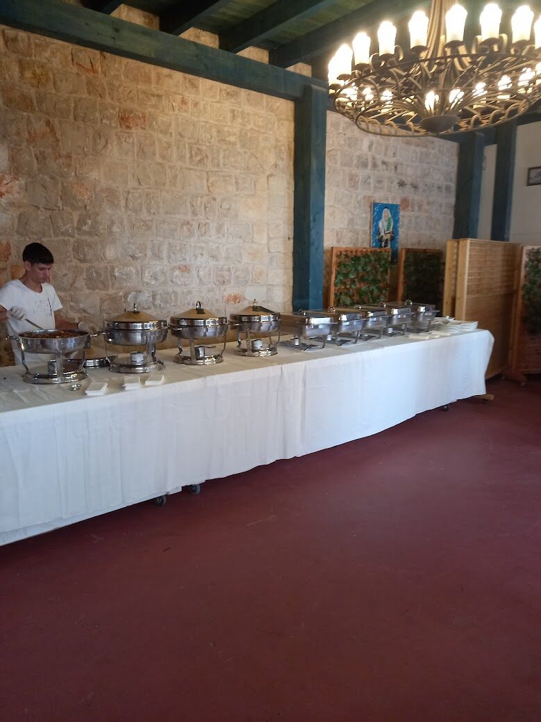 Communal meal laid out for guests