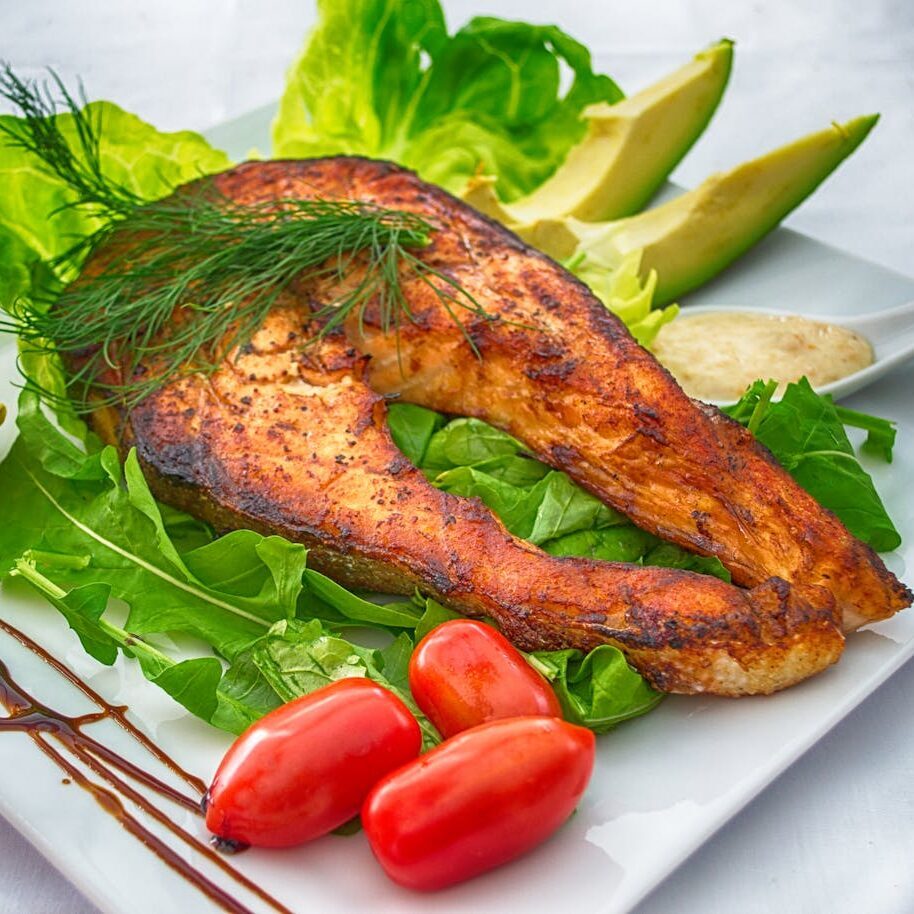 Prepared fresh meal with salad