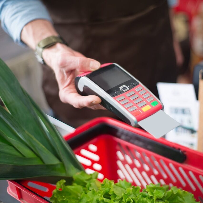 Paying with a charity card at a store