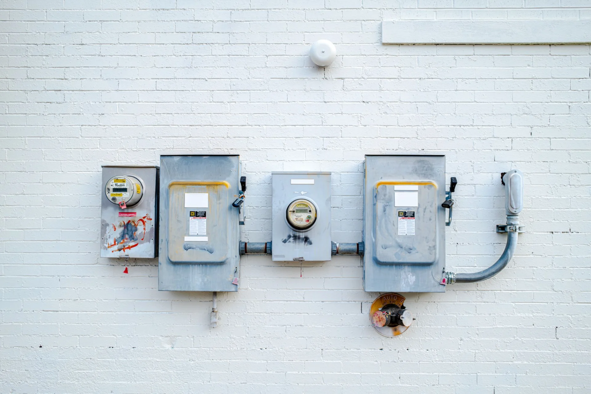 Domestic utility meters on a wall