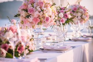 Floral table decorations at a celebration
